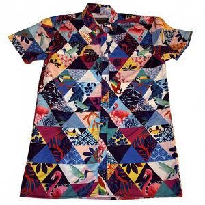 SURF SOCIETY Swimwear SHIRT Mens medium, color block Beach Short sleeve tropical